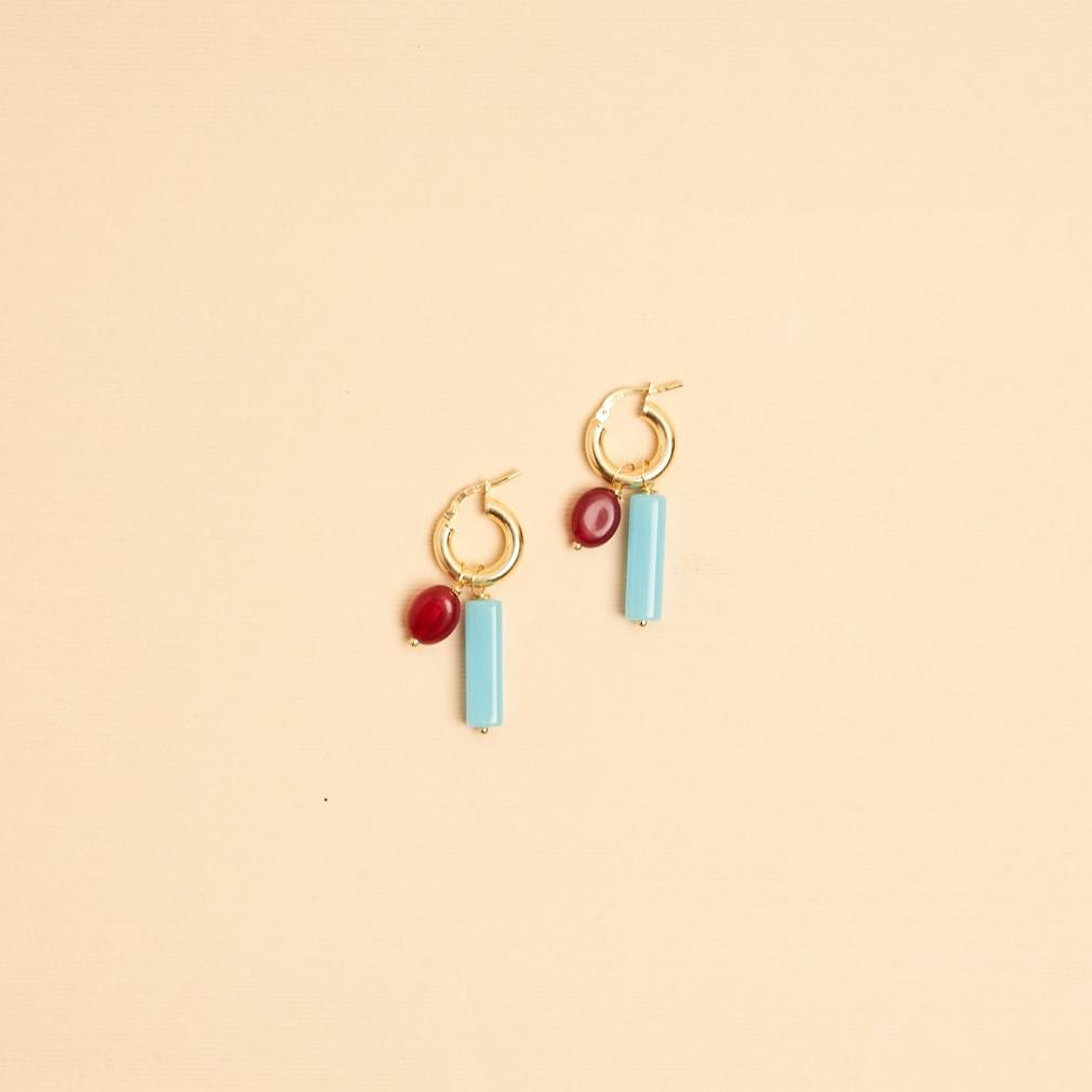 Orecchini Papavero in argento925 placcato oro con agata - Bon.Vi Gioielli