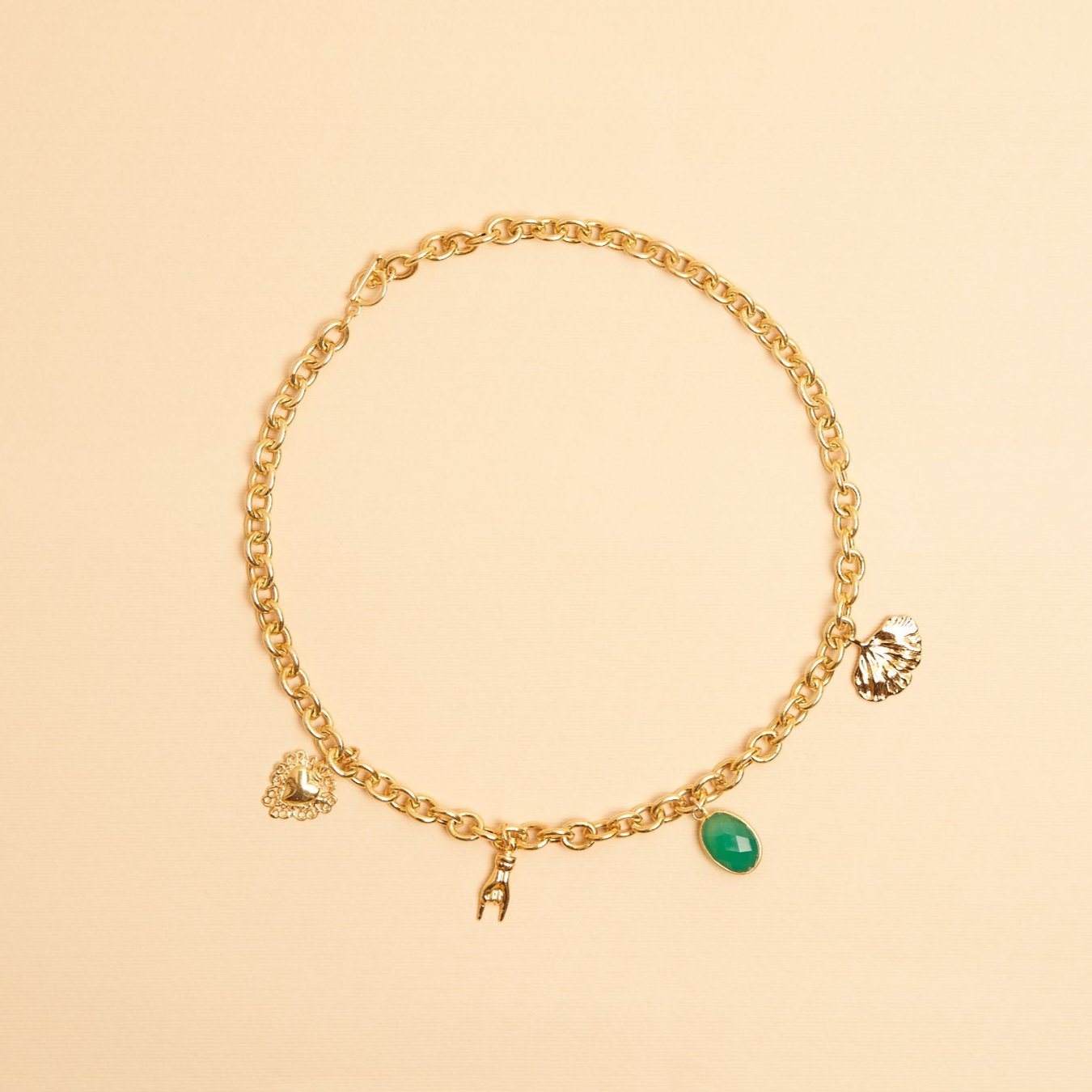 Collana Chunky Funky in acciaio inossidabile con ciondoli portafortuna - Bon.Vi Gioielli